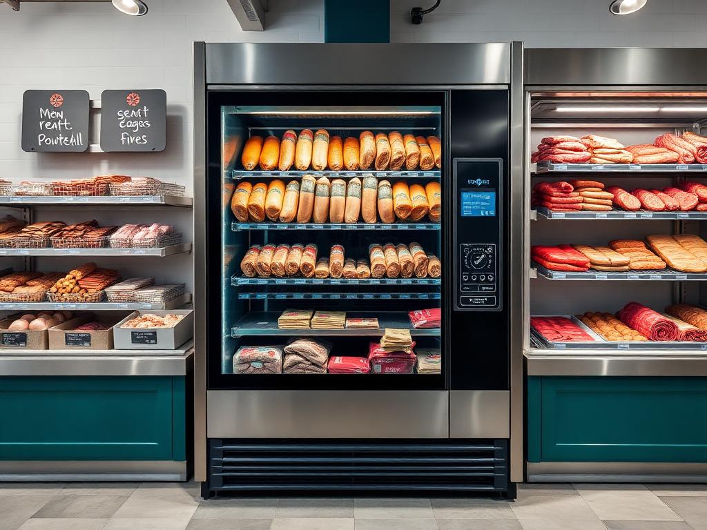 Gekühlter Fleisch- und Wurstautomat in einer Metzgerei